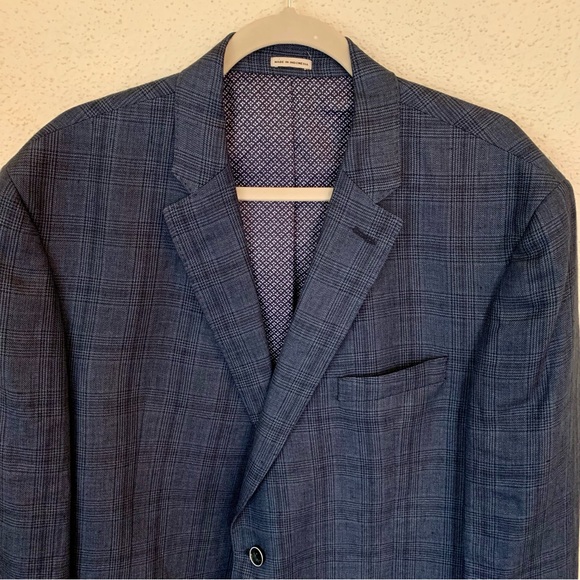 JOE Joseph Abboud Blue Glen Plaid Slim Fit Linen Sport Coat Blazer | Size 48L - Picture 3 of 12